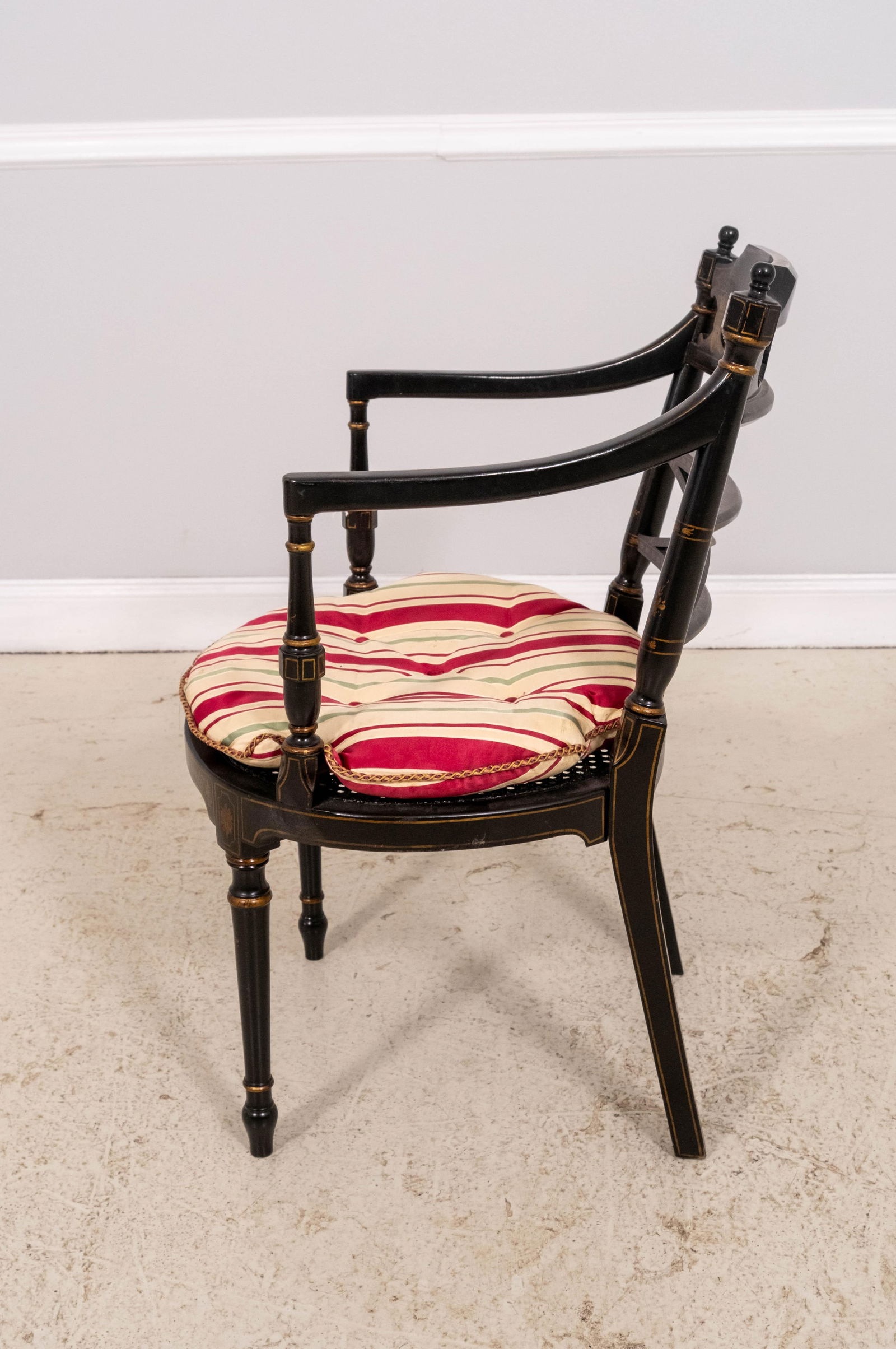 Vintage Regency Style Eglomise & Gilt Cane Seat Armchair - 3