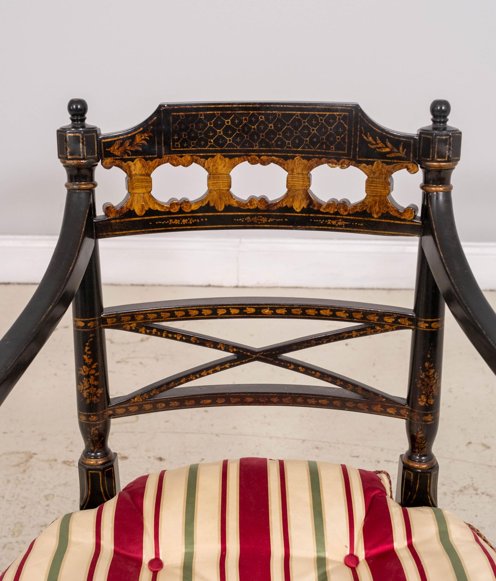 Vintage Regency Style Eglomise & Gilt Cane Seat Armchair - 5