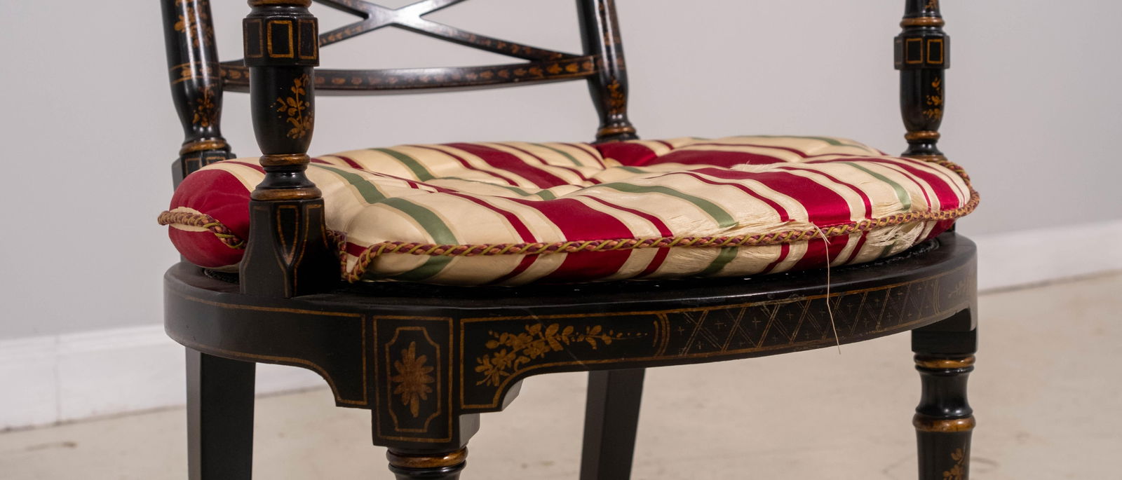 Vintage Regency Style Eglomise & Gilt Cane Seat Armchair - 7