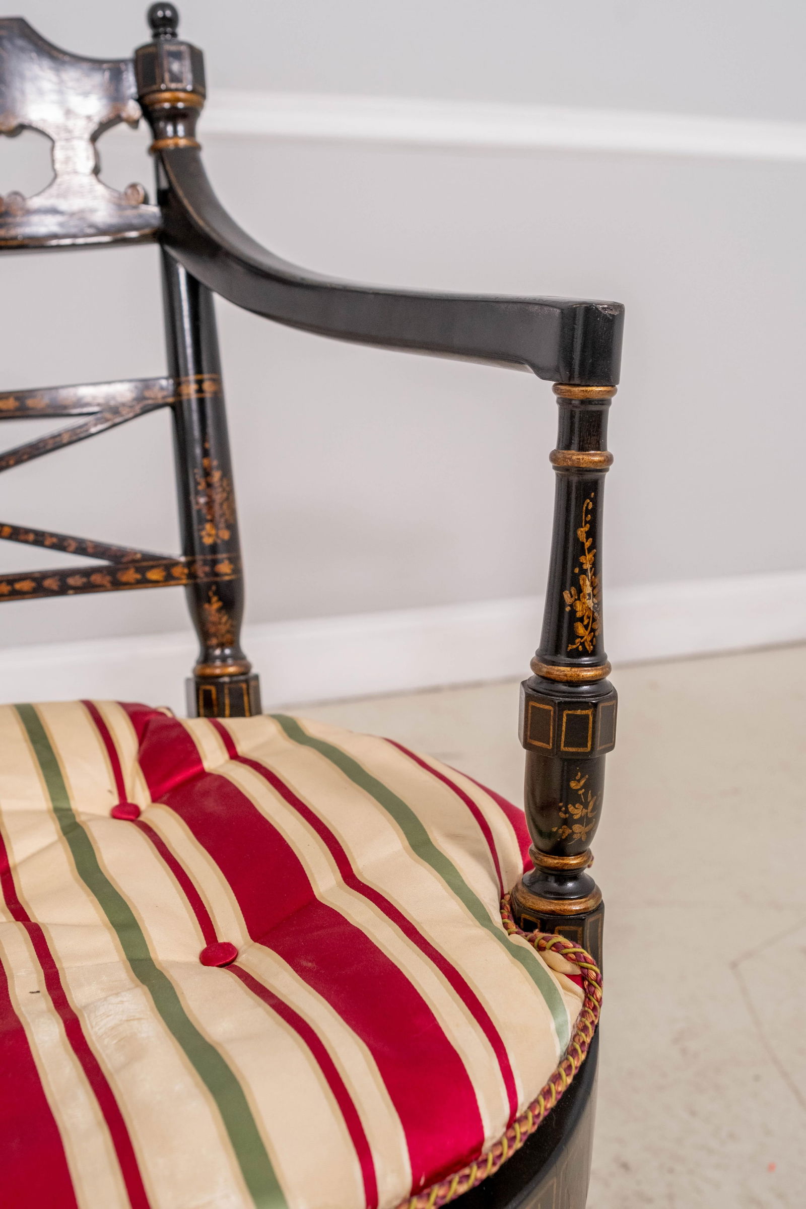 Vintage Regency Style Eglomise & Gilt Cane Seat Armchair - 8