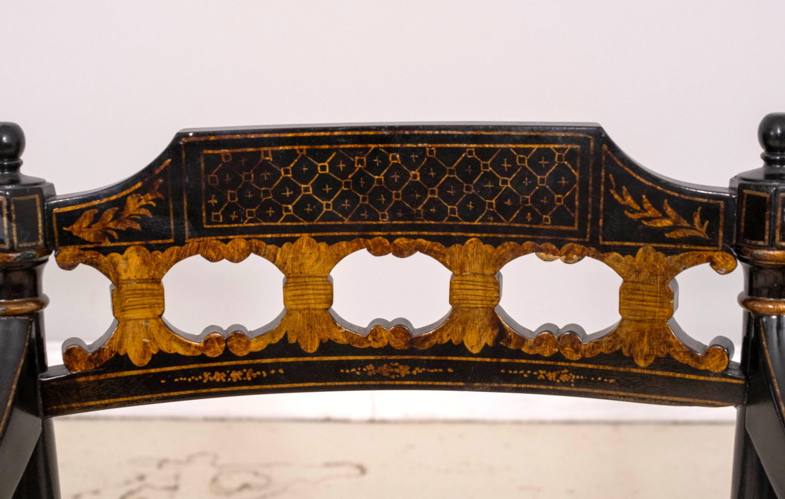 Vintage Regency Style Eglomise & Gilt Cane Seat Armchair - 9