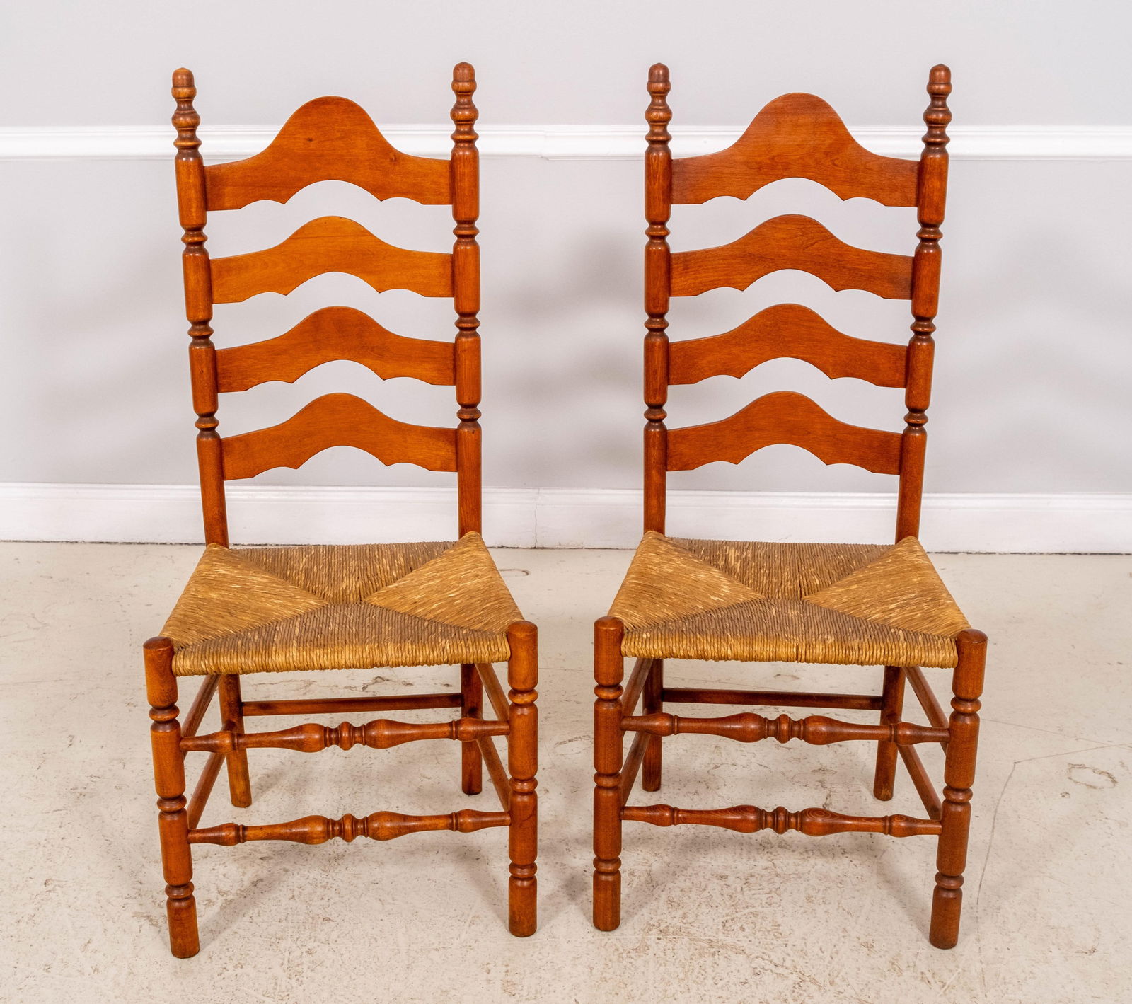 Set of 4 Maple Rush Seat Ladder Back Chairs - 2