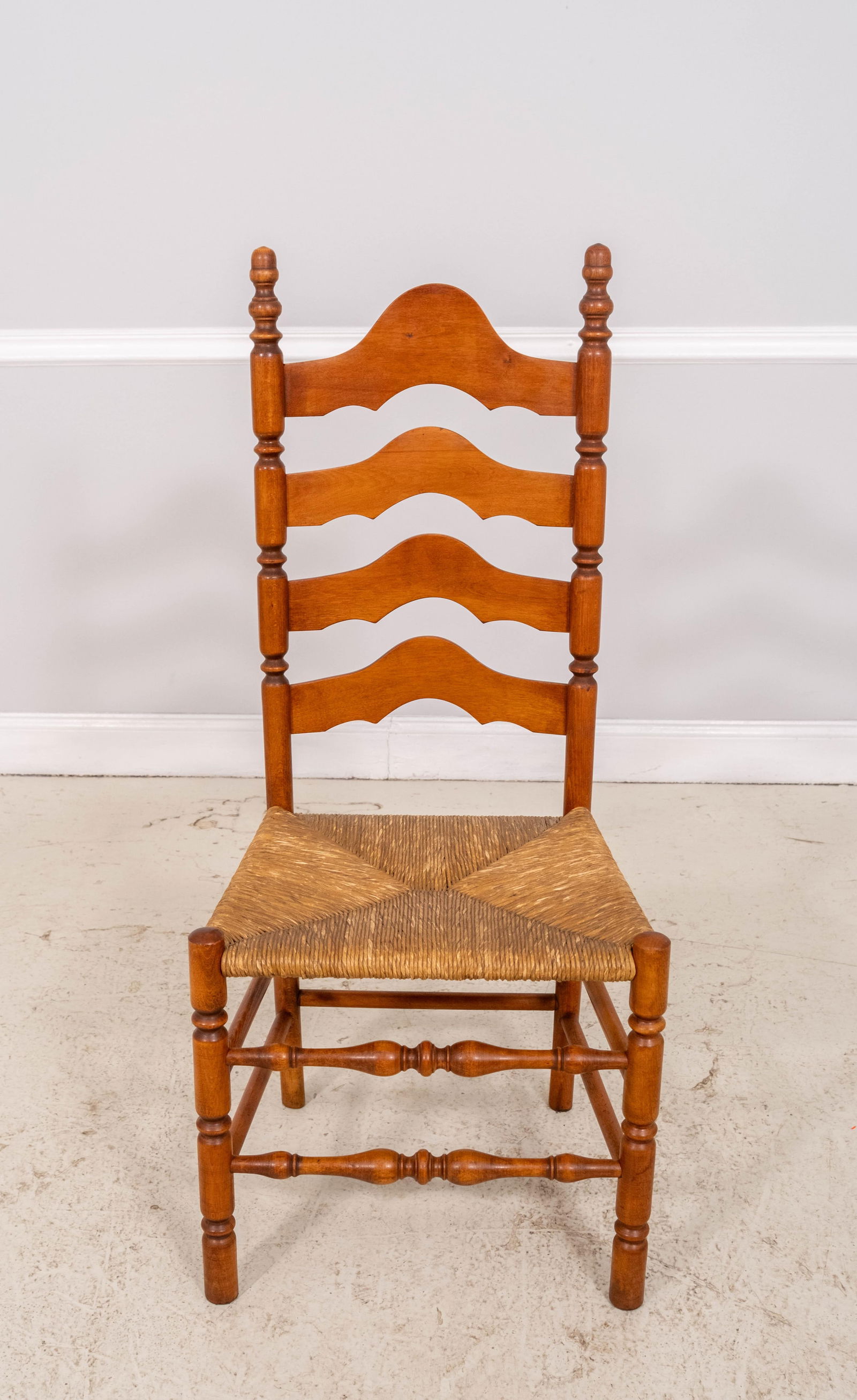 Set of 4 Maple Rush Seat Ladder Back Chairs - 4