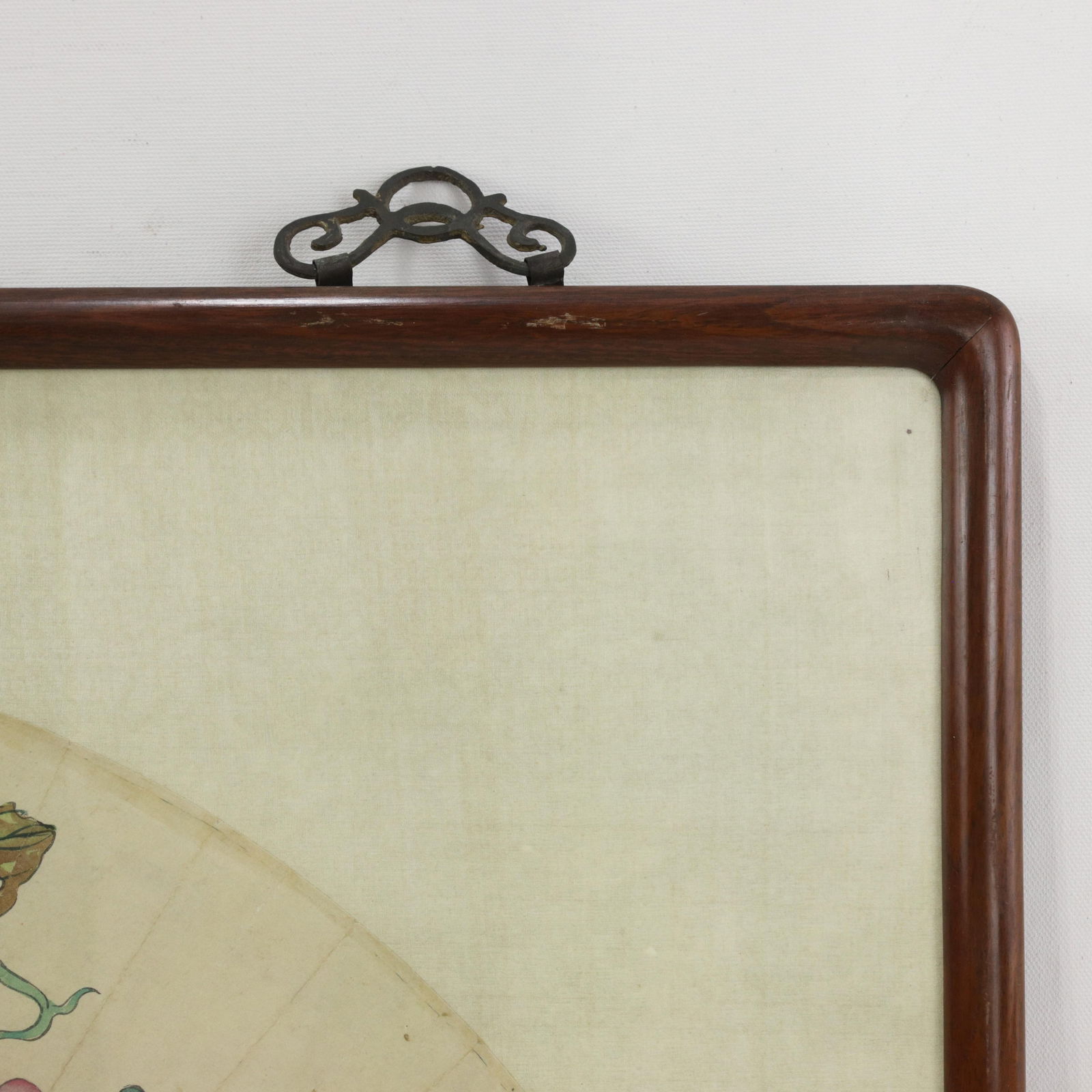 Vintage Chinese Fan Painting Fruit Still Life With Pomegranate and Grapes Framed Ink and Color on Pa - 9