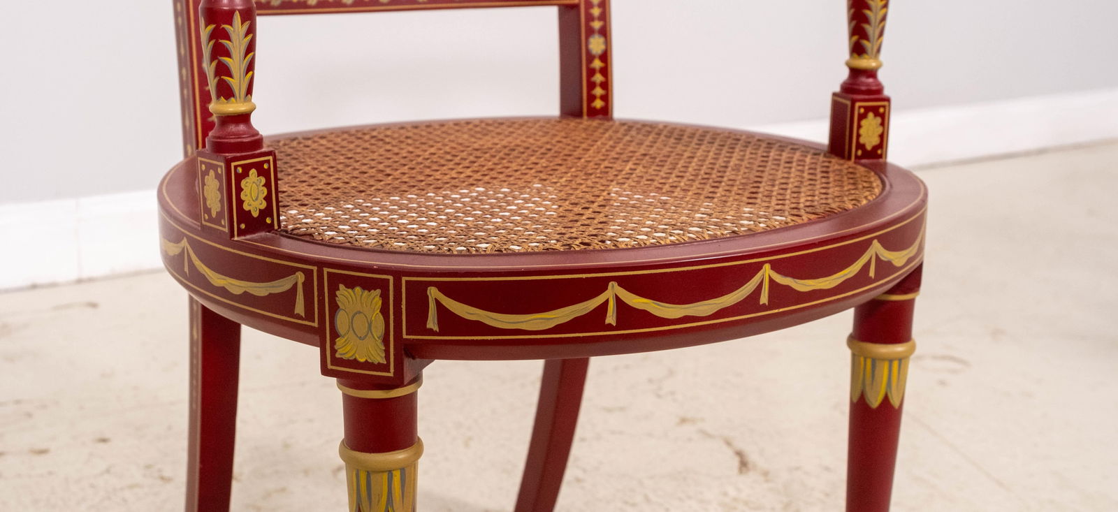 Pair Neoclassical Adams Style Hand Paint Decorated Armchairs - 10