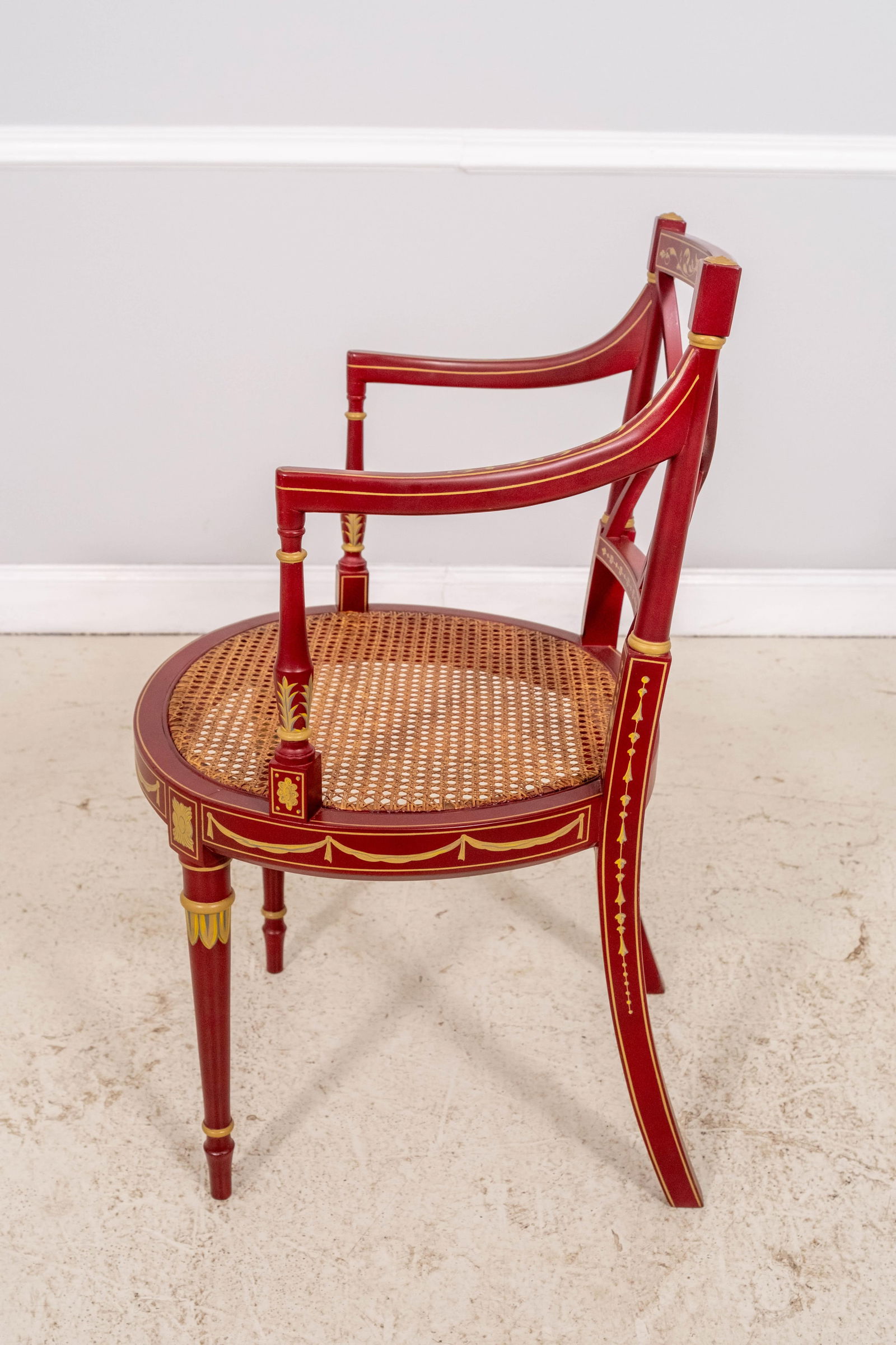 Pair Neoclassical Adams Style Hand Paint Decorated Armchairs - 3