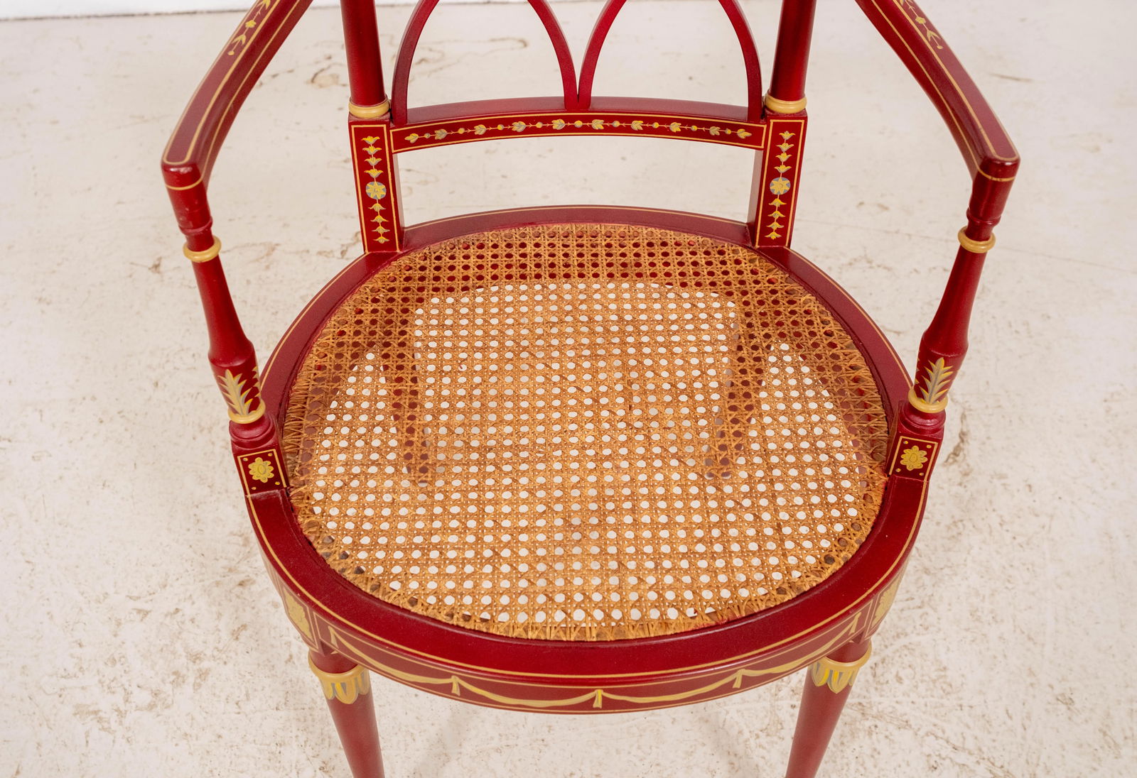 Pair Neoclassical Hand Paint Decorated Adams Style Armchairs - 11