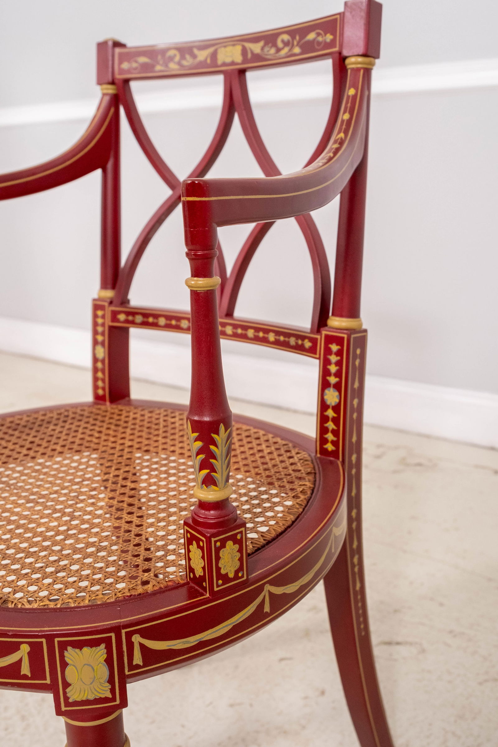 Pair Neoclassical Hand Paint Decorated Adams Style Armchairs - 9