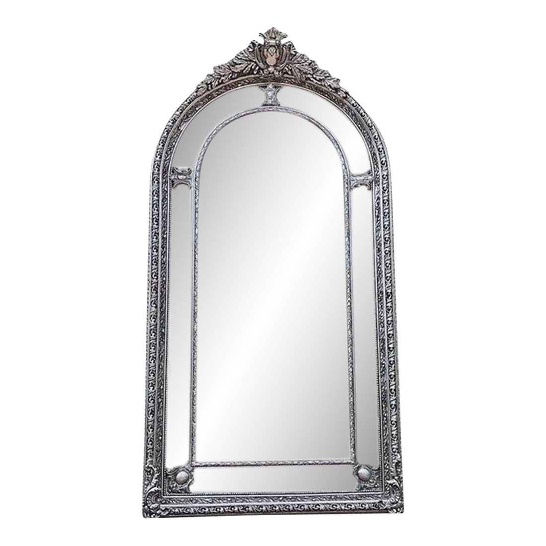 Late 20th C French Louis XVI Silver Beech Floor Mirror – 1 Pc: Late 20th Century French Louis XVI Silver Beech Floor Mirror Make a grand architectural statement with this exceptional French Louis XVI–style full-length floor mirror, artisan-crafted in the