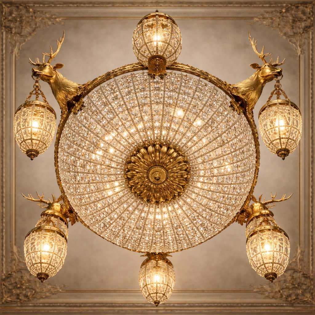 Mid-20thC French Louis XVI Gilt Bronze Deer Chandelier - 3