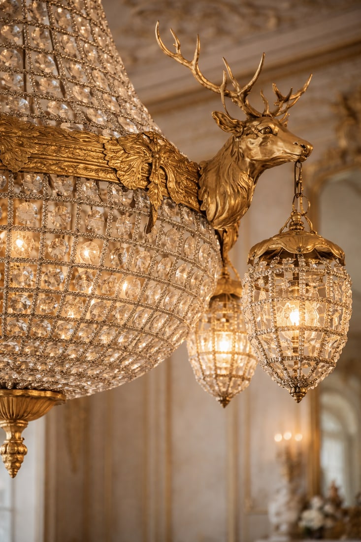 Mid-20thC French Louis XVI Gilt Bronze Deer Chandelier - 5