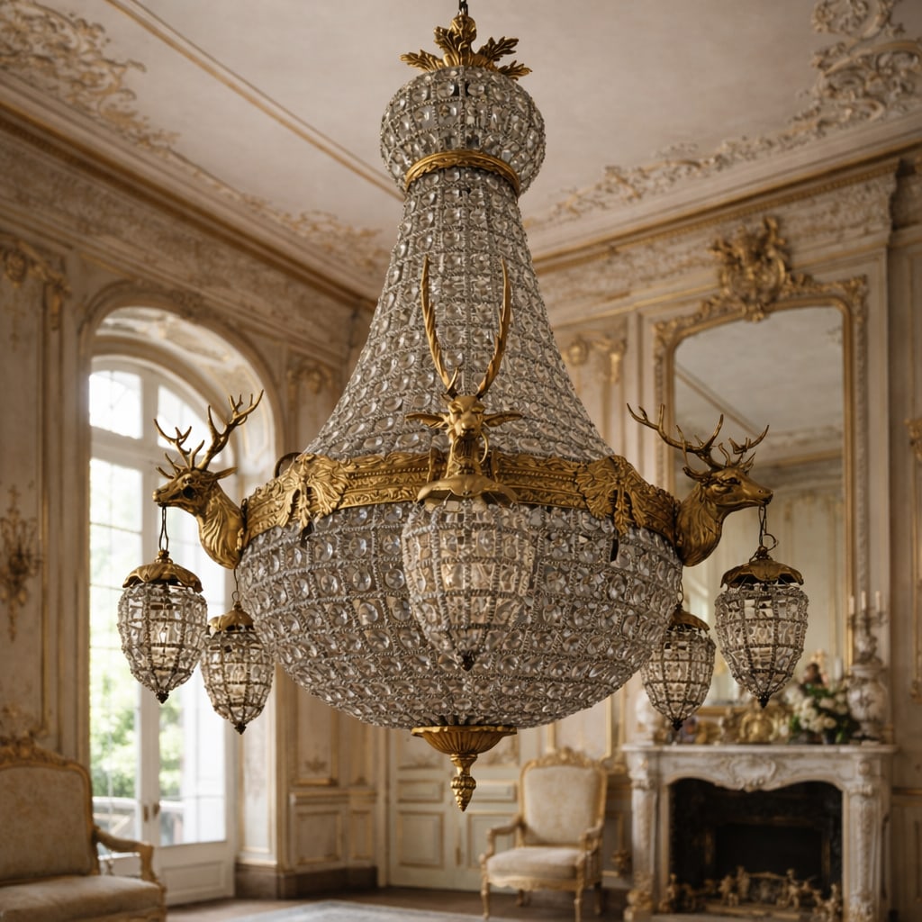 Mid-20thC French Louis XVI Gilt Bronze Deer Chandelier - 7