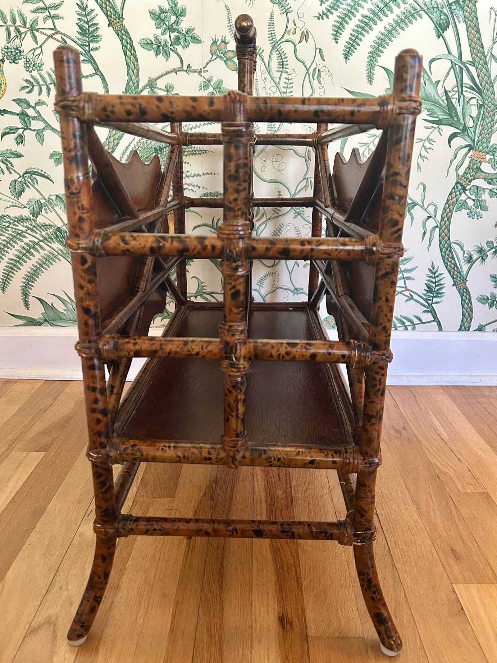 Vintage Maitland - Smith Scorched Bamboo and Tooled Leather Chinoiserie Canterbury Magazine Rack - 2