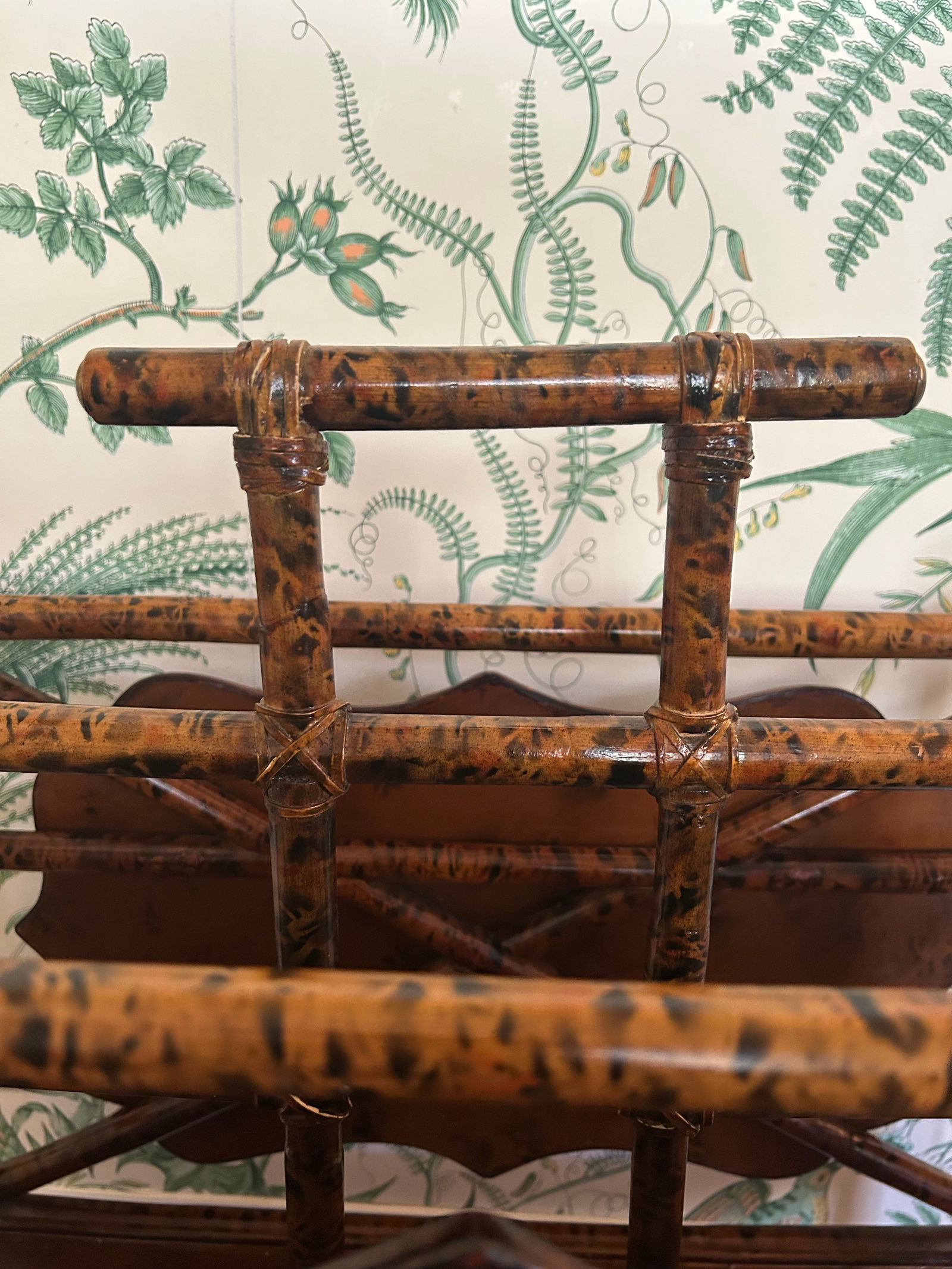 Vintage Maitland - Smith Scorched Bamboo and Tooled Leather Chinoiserie Canterbury Magazine Rack - 3