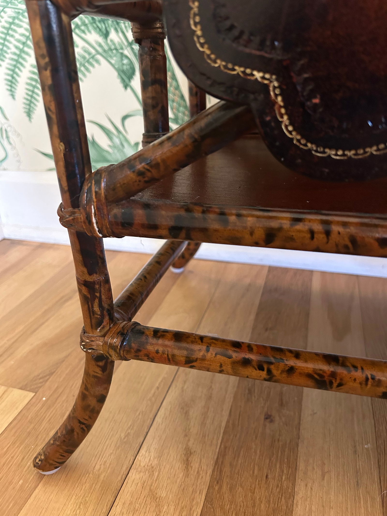 Vintage Maitland - Smith Scorched Bamboo and Tooled Leather Chinoiserie Canterbury Magazine Rack - 5