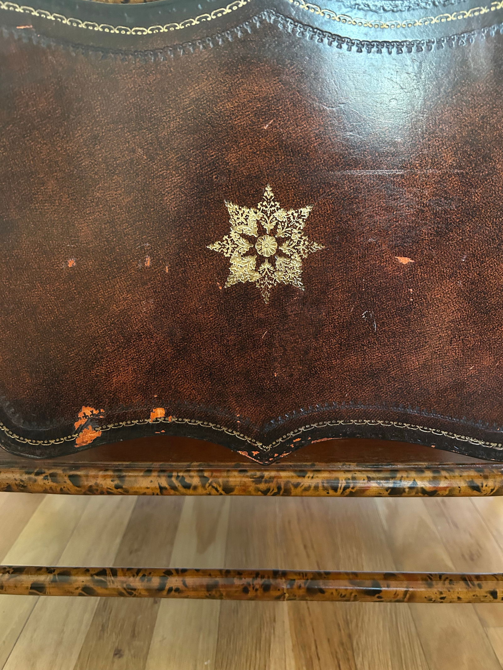 Vintage Maitland - Smith Scorched Bamboo and Tooled Leather Chinoiserie Canterbury Magazine Rack - 8