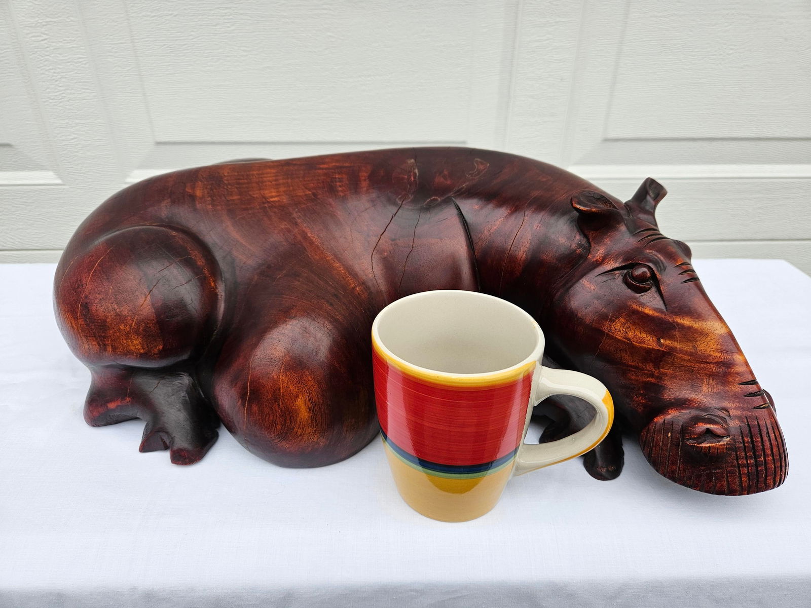 Massive Hand Carved Wooden Hippopotamus Hippo Sculpture - 11