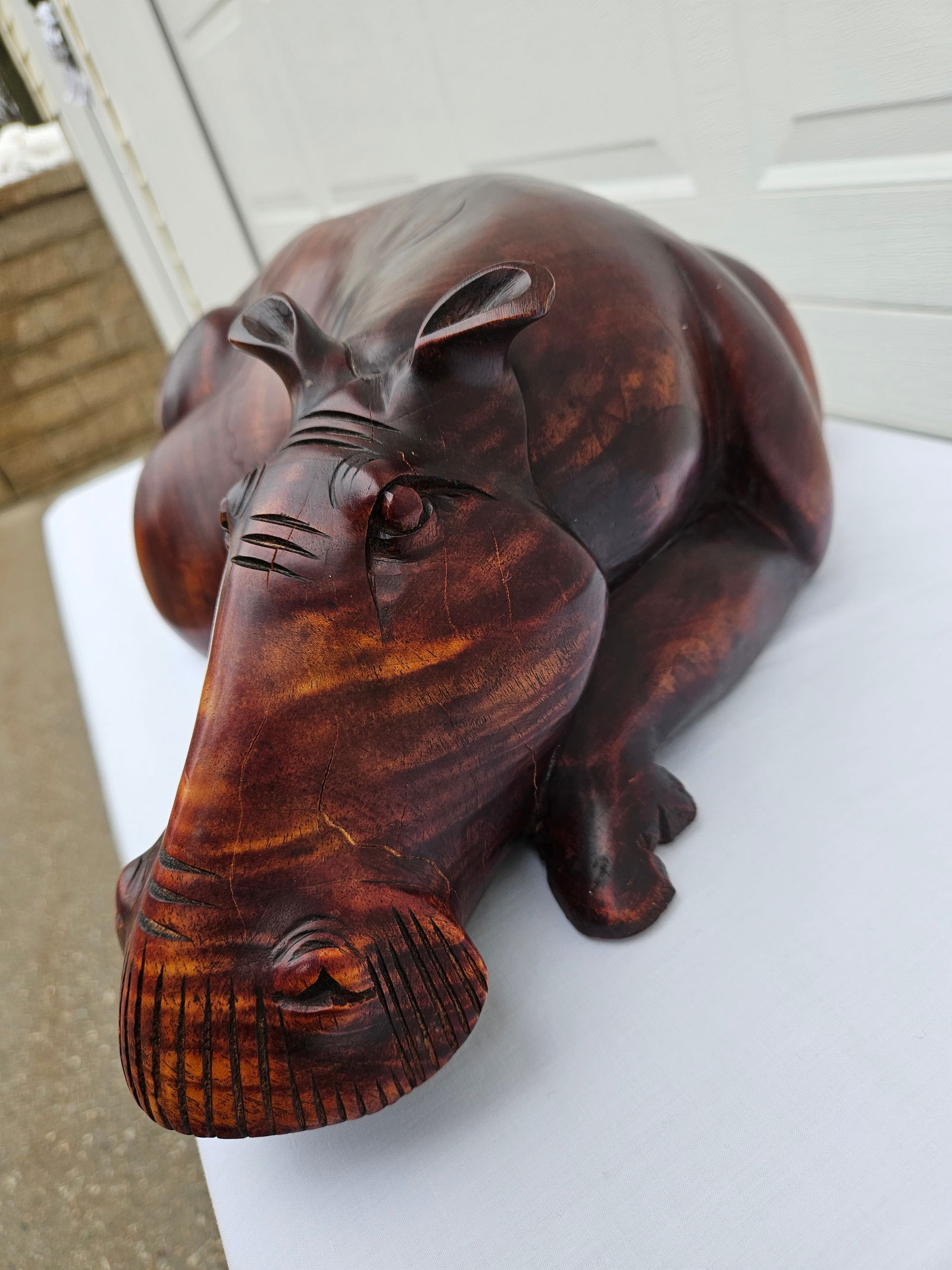 Massive Hand Carved Wooden Hippopotamus Hippo Sculpture - 12