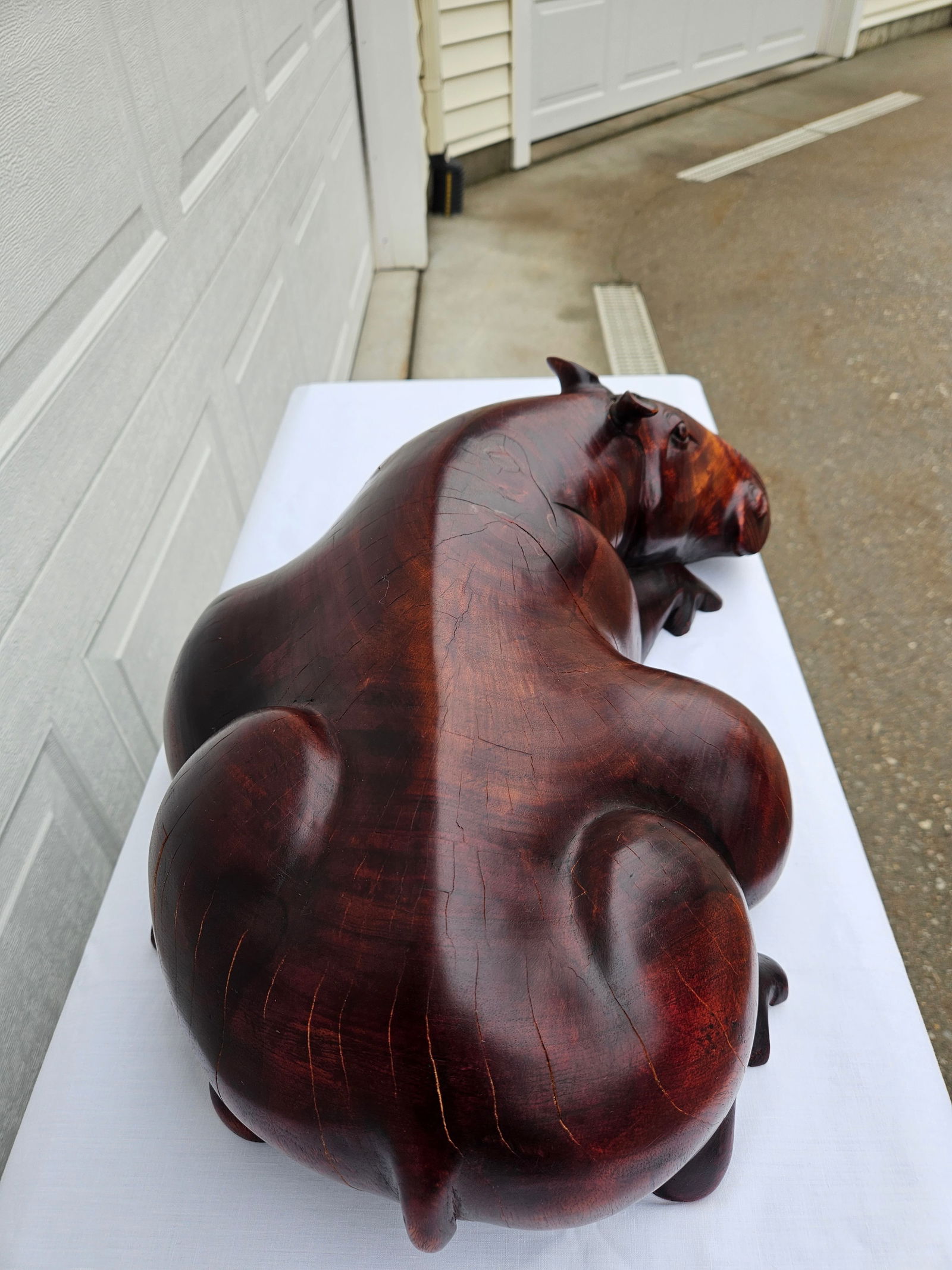 Massive Hand Carved Wooden Hippopotamus Hippo Sculpture - 13