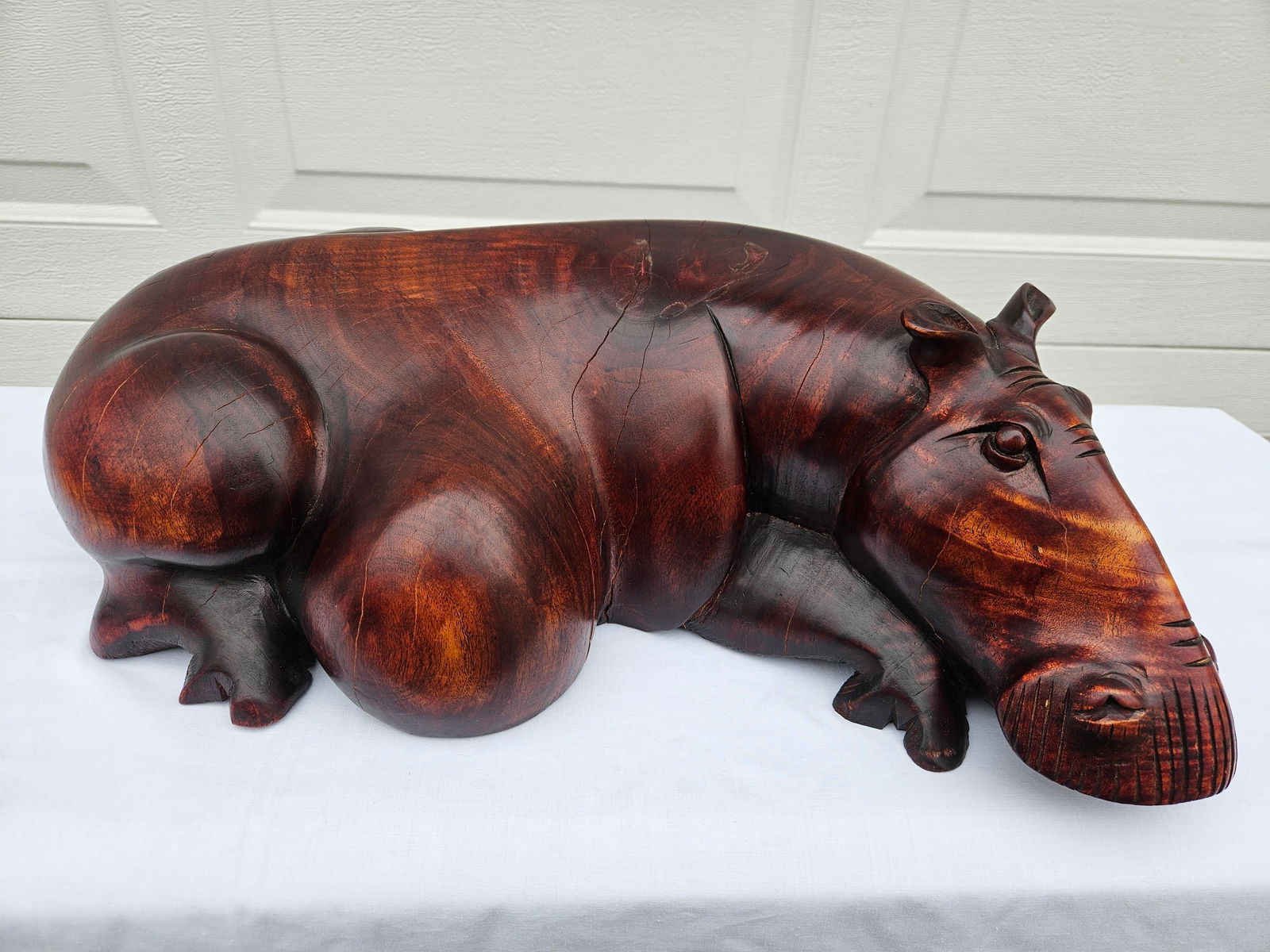Massive Hand Carved Wooden Hippopotamus Hippo Sculpture - 2