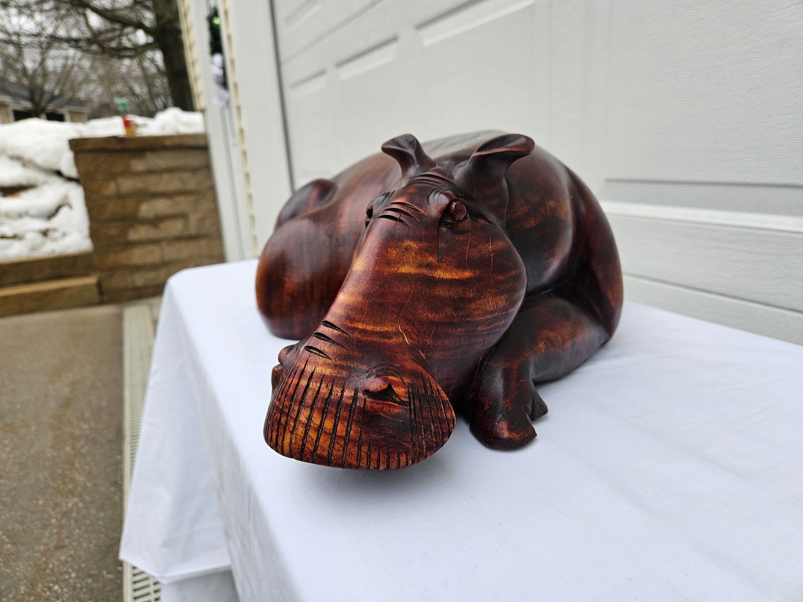 Massive Hand Carved Wooden Hippopotamus Hippo Sculpture - 3