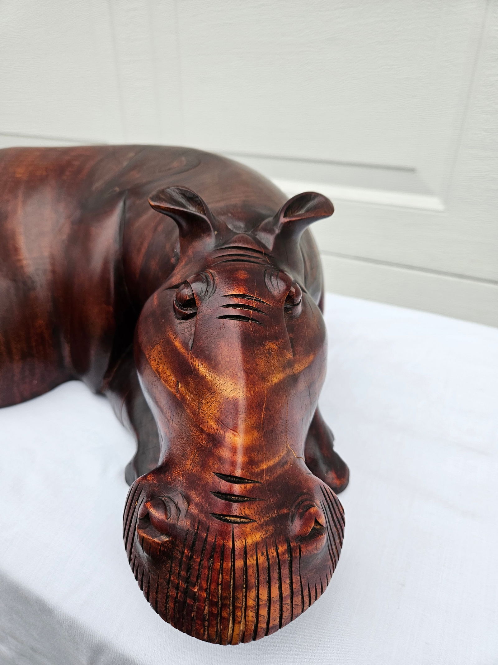 Massive Hand Carved Wooden Hippopotamus Hippo Sculpture - 5