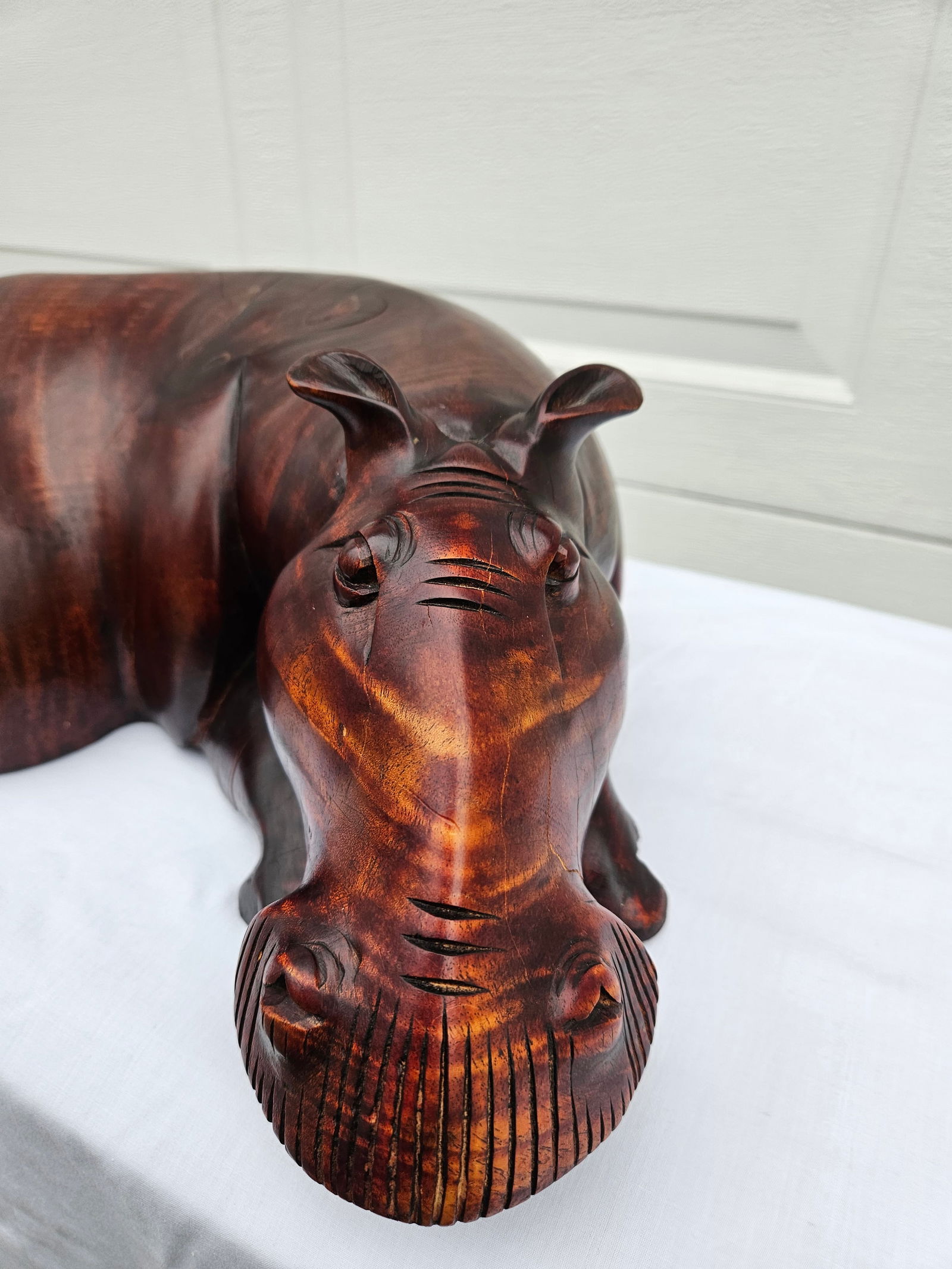 Massive Hand Carved Wooden Hippopotamus Hippo Sculpture - 7