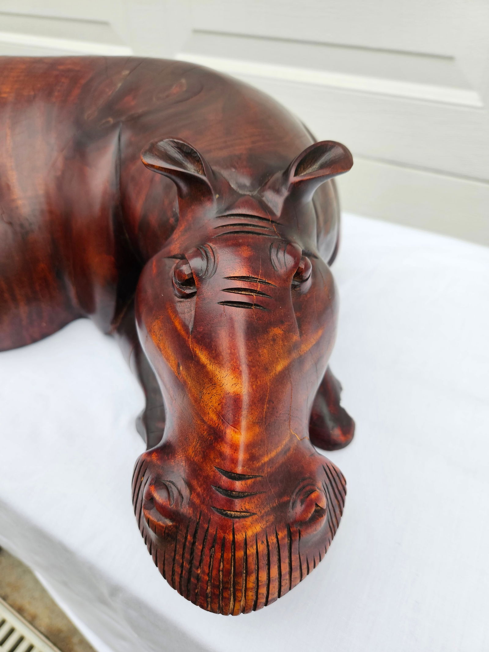 Massive Hand Carved Wooden Hippopotamus Hippo Sculpture - 8