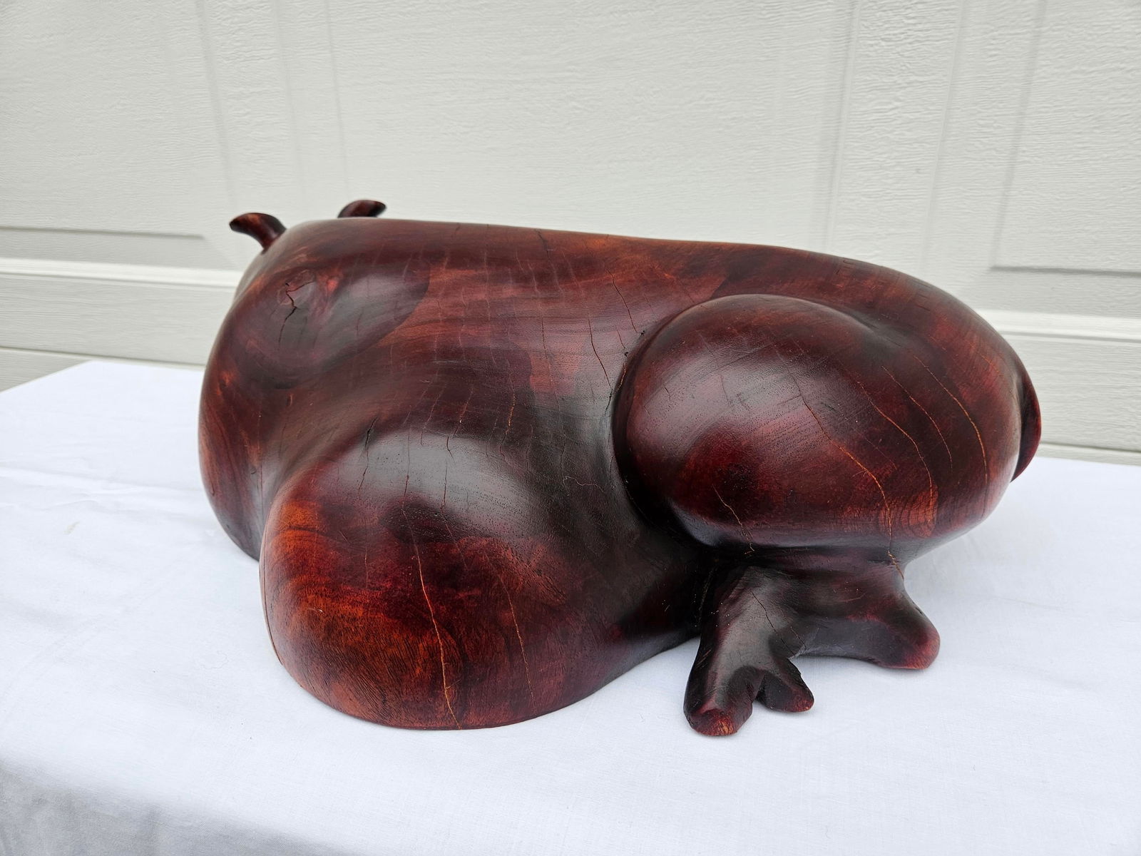 Massive Hand Carved Wooden Hippopotamus Hippo Sculpture - 9