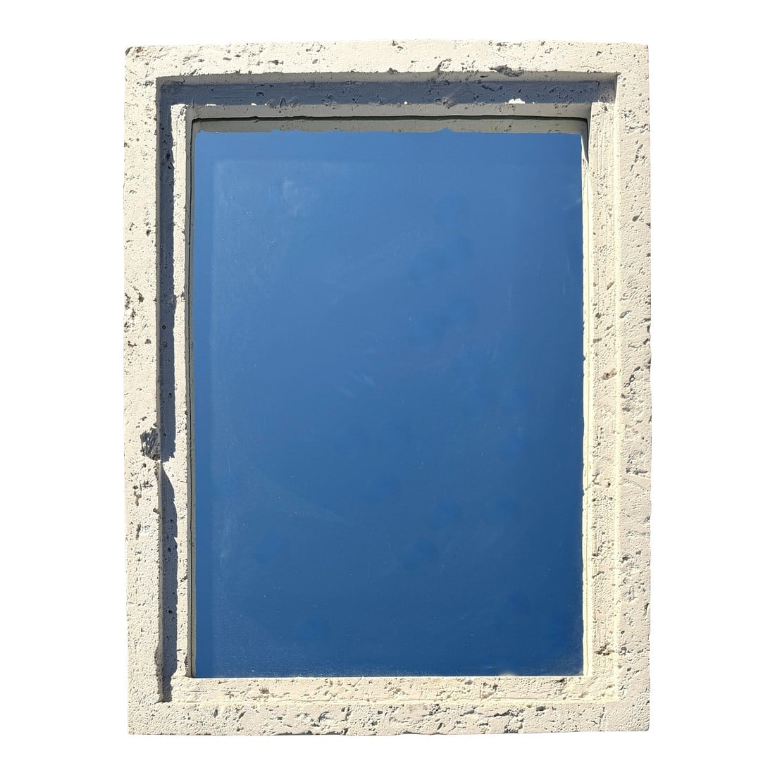 Large Composite Stone Coral Rock Modernist Wall Mirror From 70's: Composite stone coral rock wall mirror from 70's. Organic modern/Coastal/Modernist/Mediterranean Style. The mirror features a thick, textured frame that is made of a composite material designed to