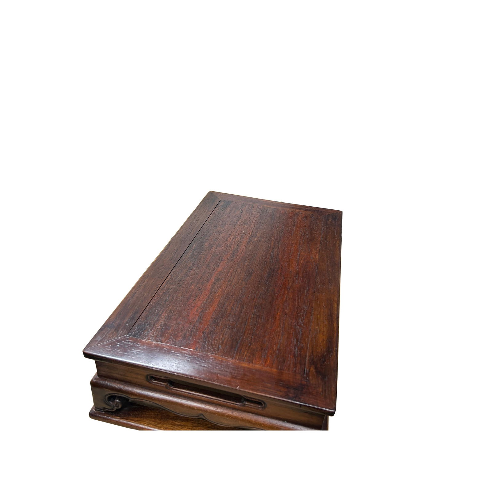 Oriental Brown Stain Wave Carving Rectangular Display Easel Stand - 4