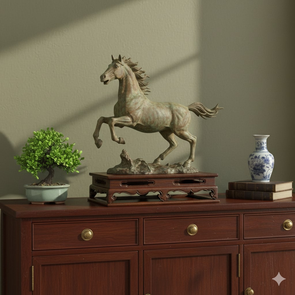 Oriental Brown Stain Wave Carving Rectangular Display Easel Stand - 6