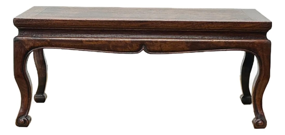 15" Brown Wood Rectangular Cabriole Style Claw Legs Display Stand Riser: This elegant Oriental-style display stand is crafted from a rich, dark-stained wood, featuring a lustrous finish that highlights the natural beauty of its grain. Designed with a rectangular tabletop,