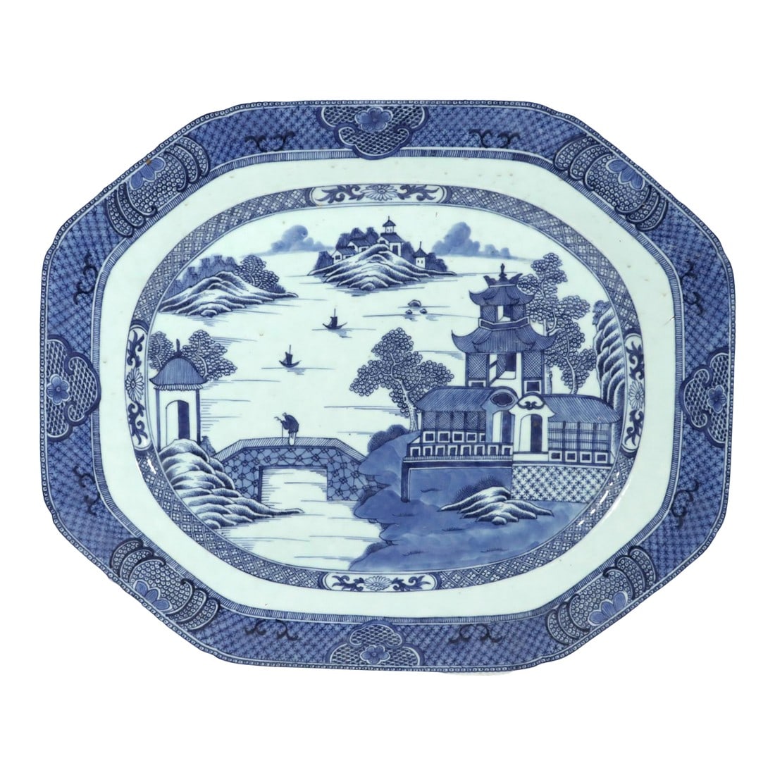 Chinese Export Porcelain Blue & White Canton Large Serving Dish (1 of 7)