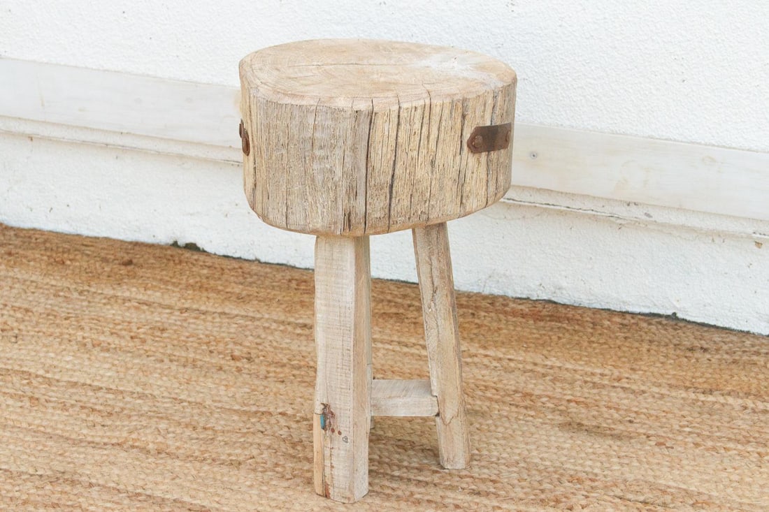 Sun Bleached Log Wood Pedestal Table - 4