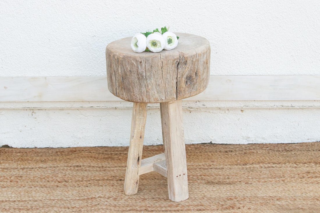 Primitive Bleached Wood Zen Round Table - 6