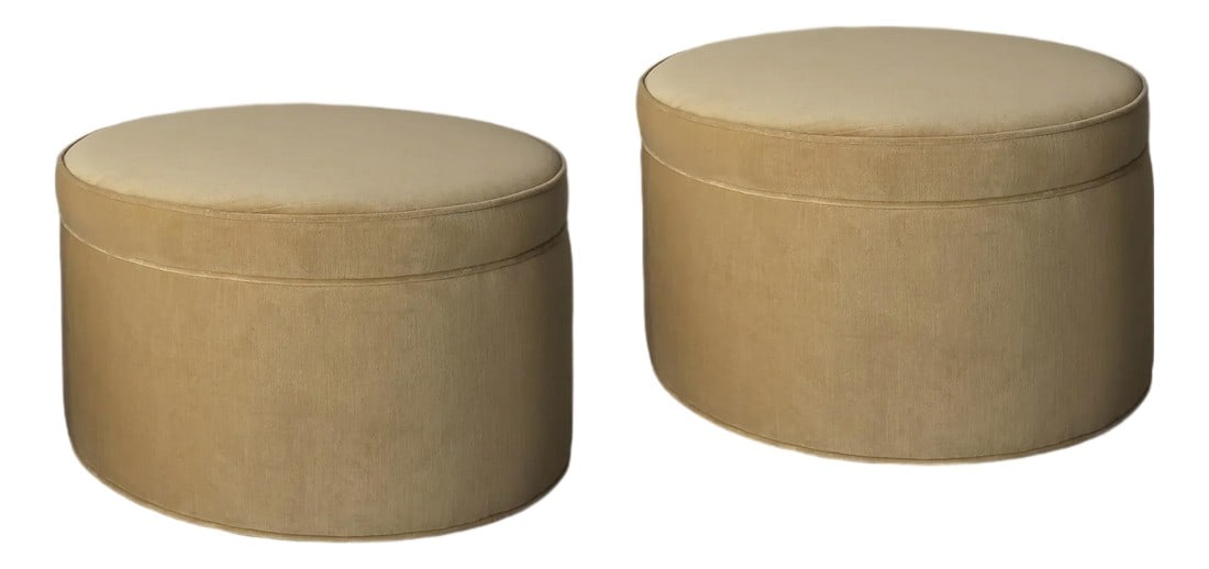 Large Scale Pair of Round Vintage Floor Ottomans (1 of 5)
