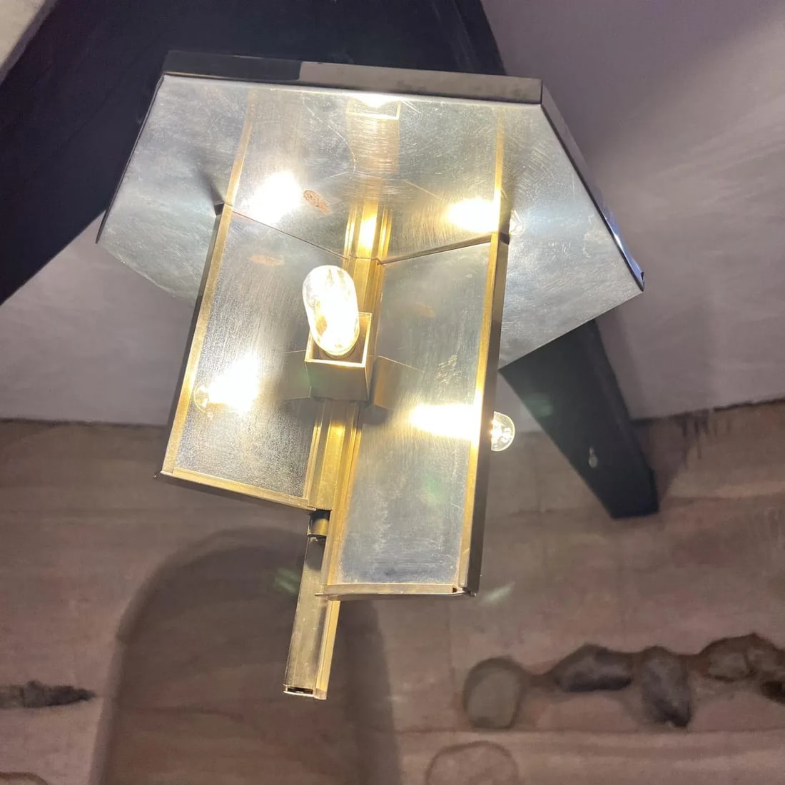 1970s Sciolari Flush Ceiling Lamp Stainless & Brass Italy - 10