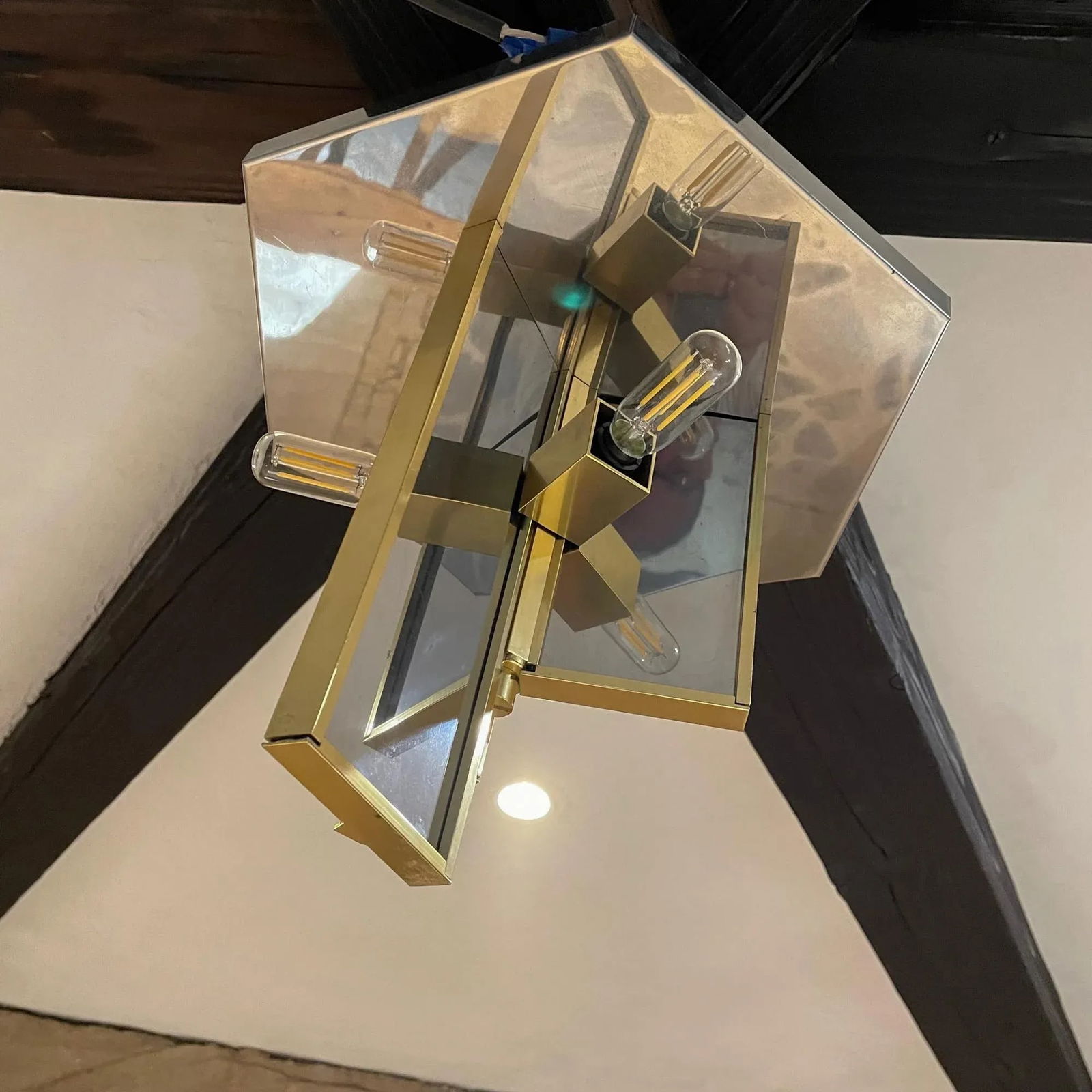 1970s Sciolari Flush Ceiling Lamp Stainless & Brass Italy - 3