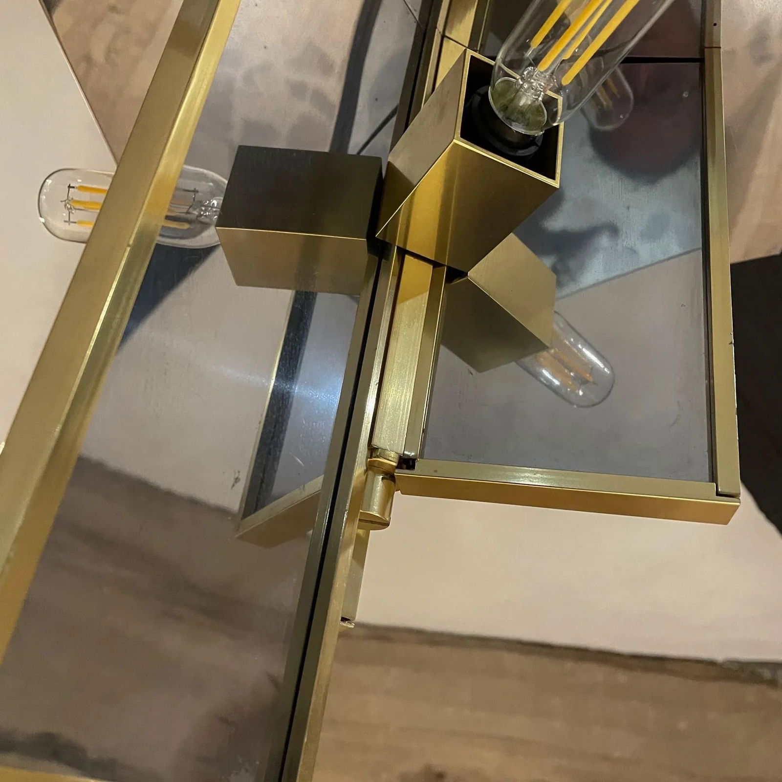 1970s Sciolari Flush Ceiling Lamp Stainless & Brass Italy - 4