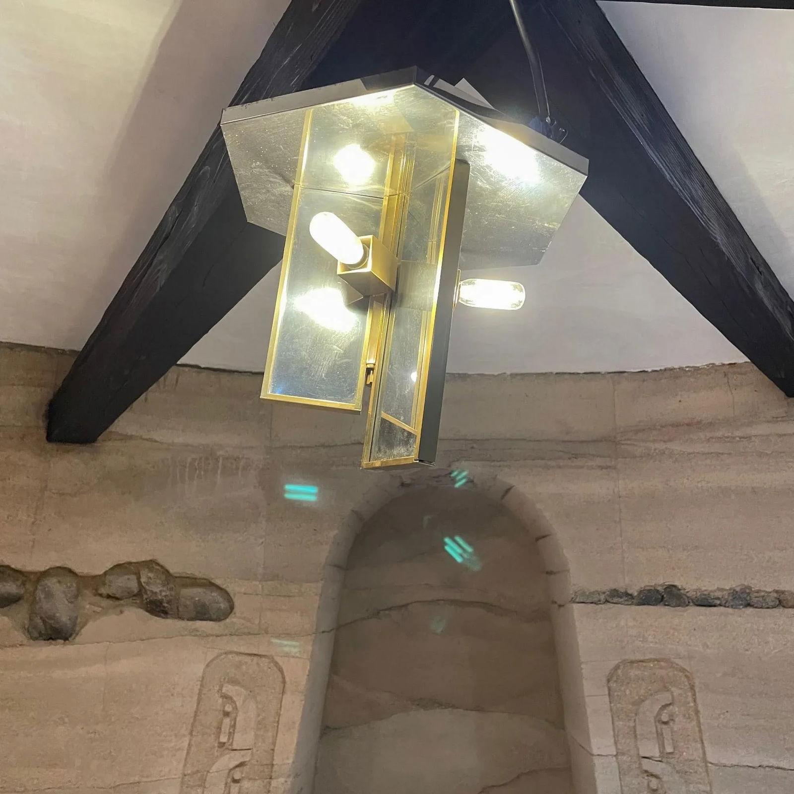 1970s Sciolari Flush Ceiling Lamp Stainless & Brass Italy - 5