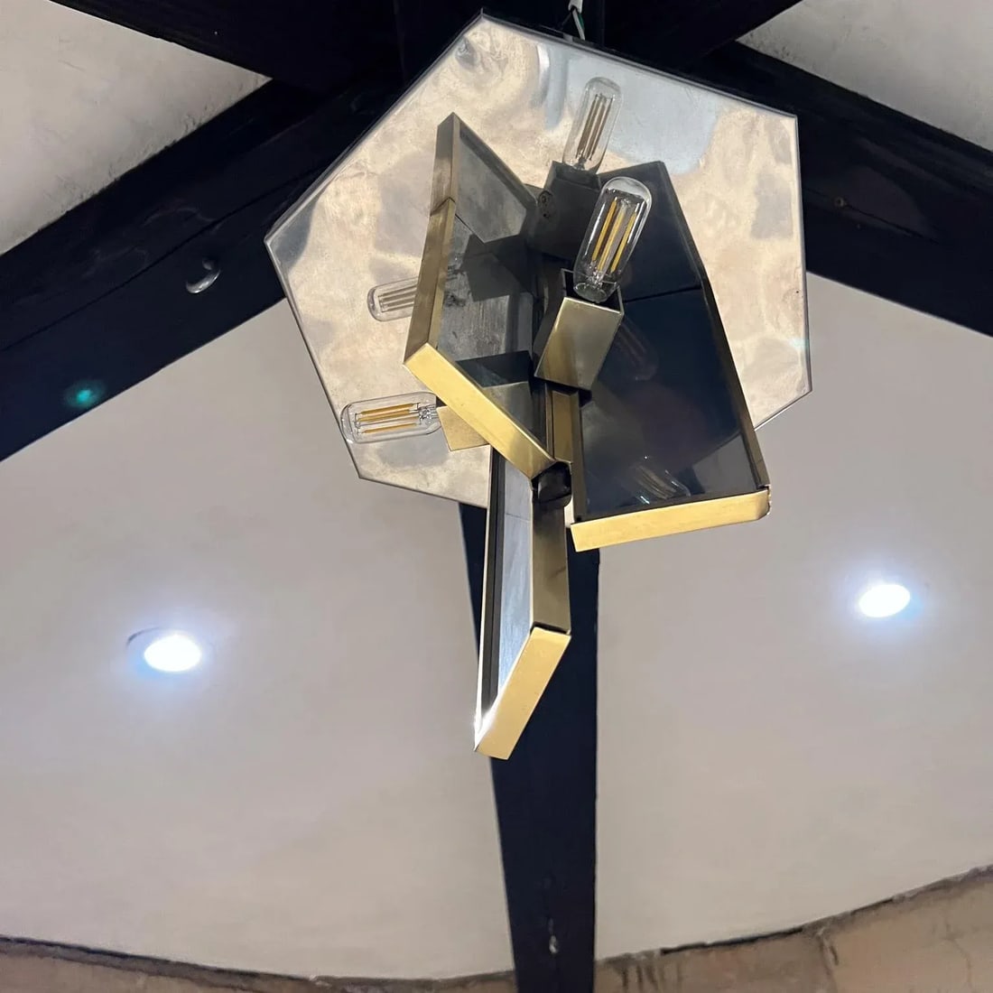 1970s Sciolari Flush Ceiling Lamp Stainless & Brass Italy - 8