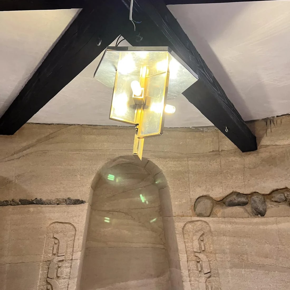 1970s Sciolari Flush Ceiling Lamp Stainless & Brass Italy - 9