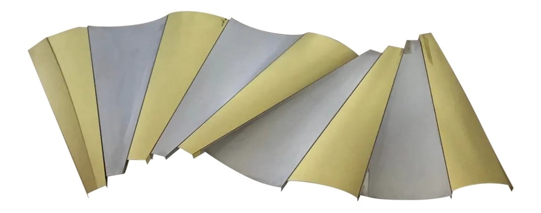 Curtis Jere 'Outfold' Abstract Brass and Chrome Wall Sculpture, Signed Dated 1985 (1 of 13)