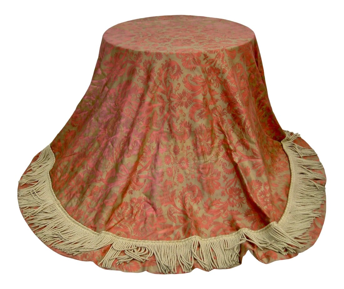 Vintage Fortuny DeMedici Round Tablecloth: This stunning vintage tablecloth is done with one of the most classic and timeless design of Fotuny , DeMedici , named after the famous Florentine family , round with beautiful dimension 99 " this