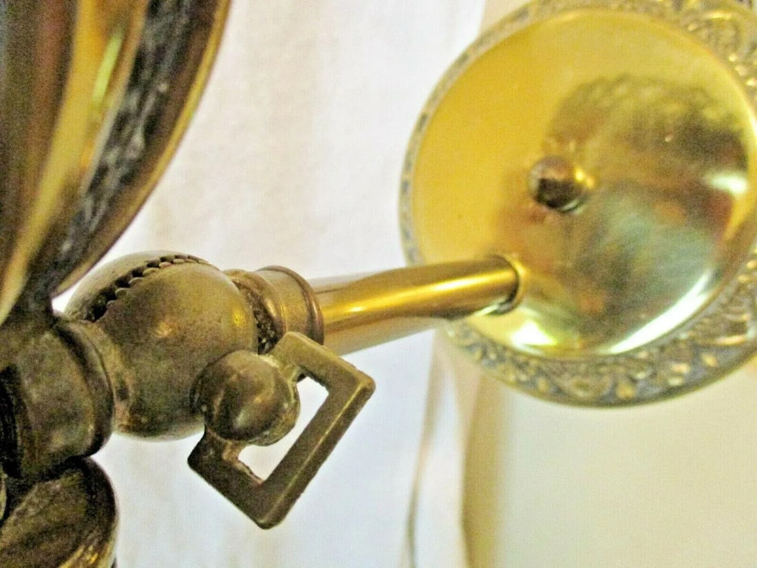 1920s Victorian Tall Gilt Bronze Balustrade Converted Gas Adjustable Wall Lamp Sconce - 12