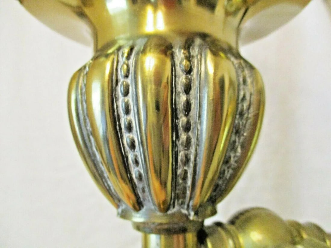 1920s Victorian Tall Gilt Bronze Balustrade Converted Gas Adjustable Wall Lamp Sconce - 7