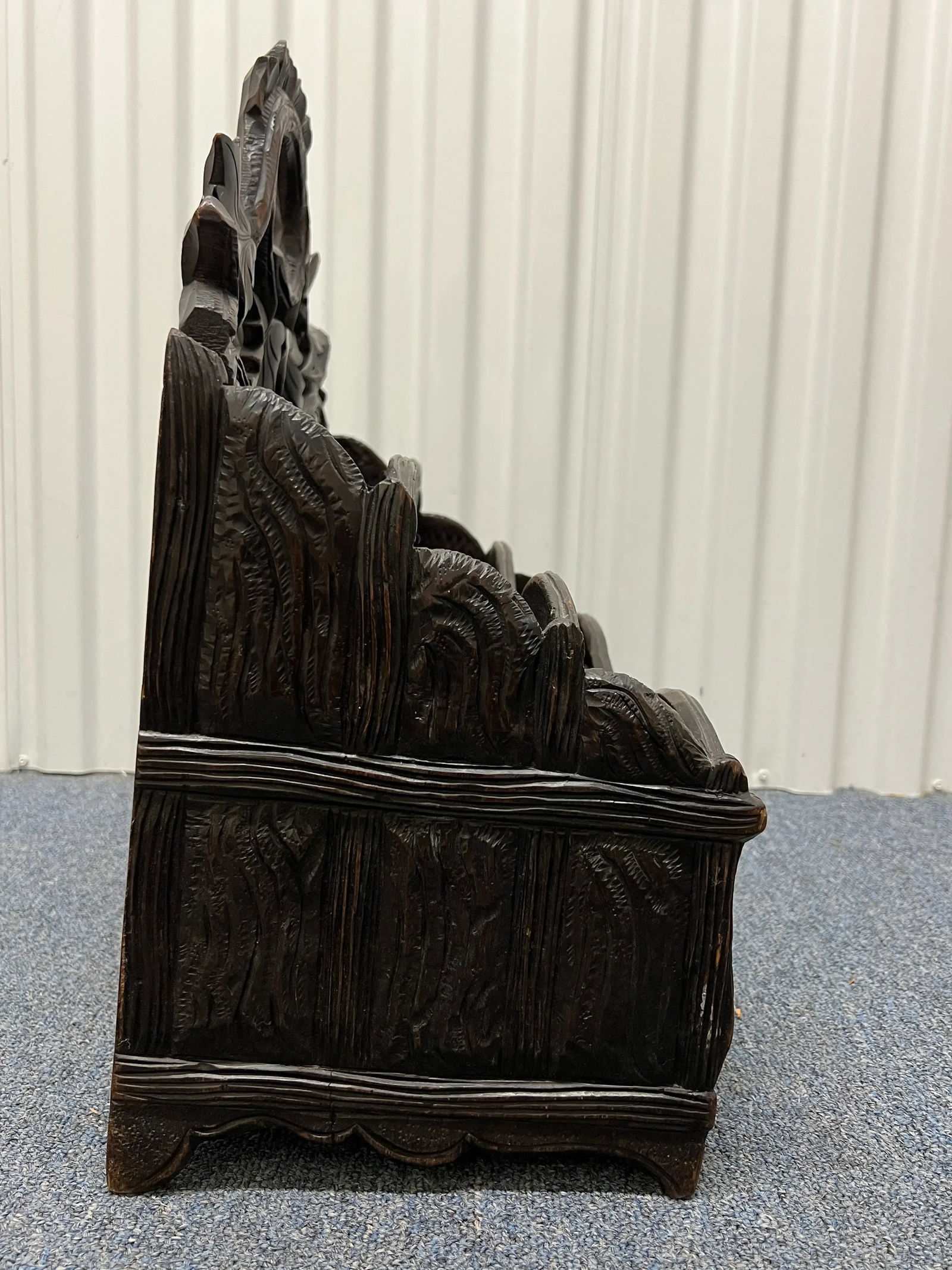 19th Century Antique German or Swiss Black Forest Hand Carved 3 Section Foliate Canterbury With Hand - 4