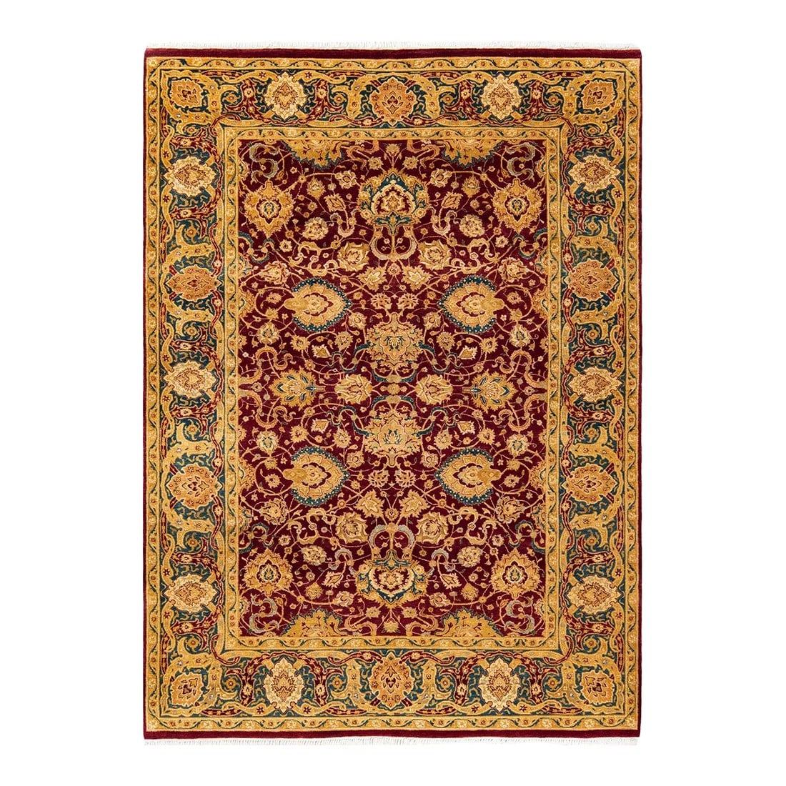 Vintage Moroccan Hand Knotted Wool Area Rug, Burgundy - 6'1" X 8'7": With understated palettes and allover designs, the rugs in the Mogul Collection will bring timeless sophistication to any room. Influenced by a spectrum of Turkish, Indian, and Persian designs, the ar