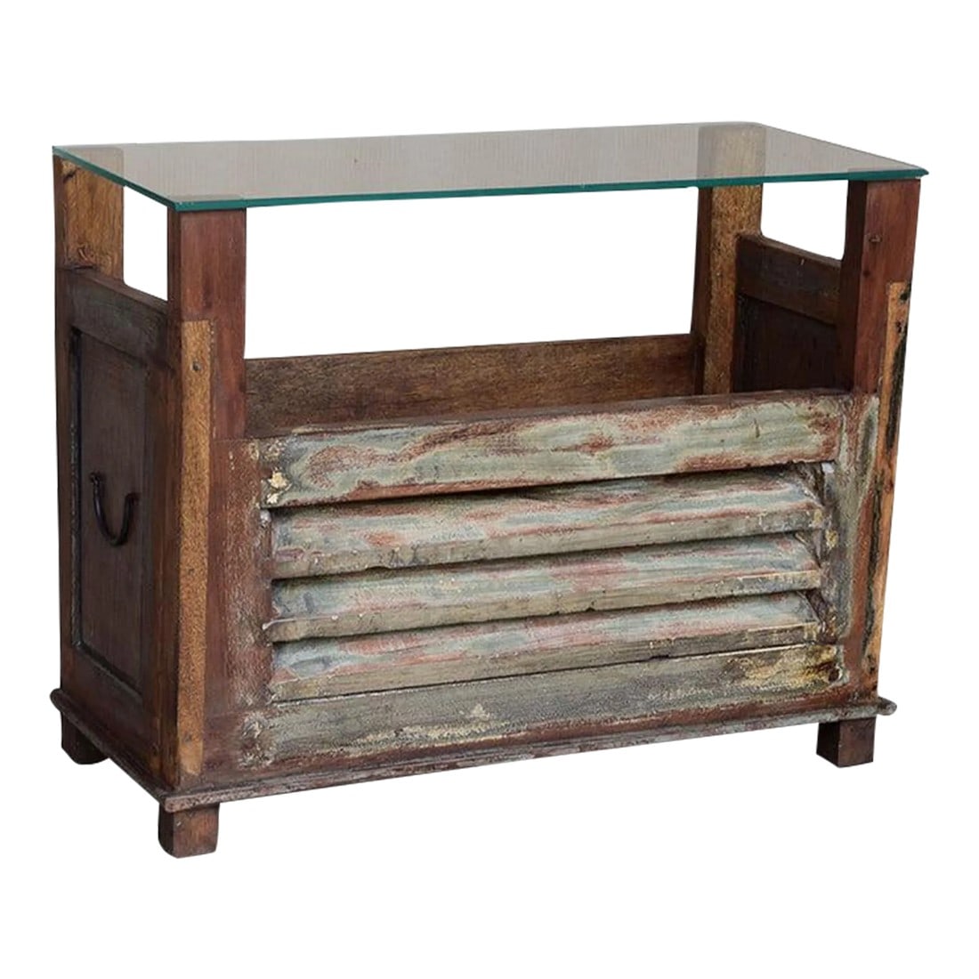 1980s Rustic Distressed Wood Shutter Magazine Rack End Table (1 of 4)